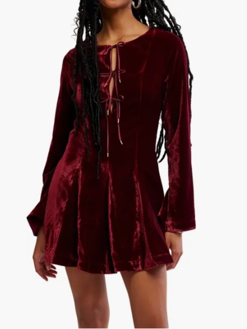 NWT!!! Free People Linney Lace-Up Velvet Mini Dress in Burgundy